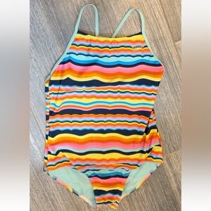 Speedo Girls Rainbow Racerback One-Piece Swimsuit Raspberry Rose Size Large